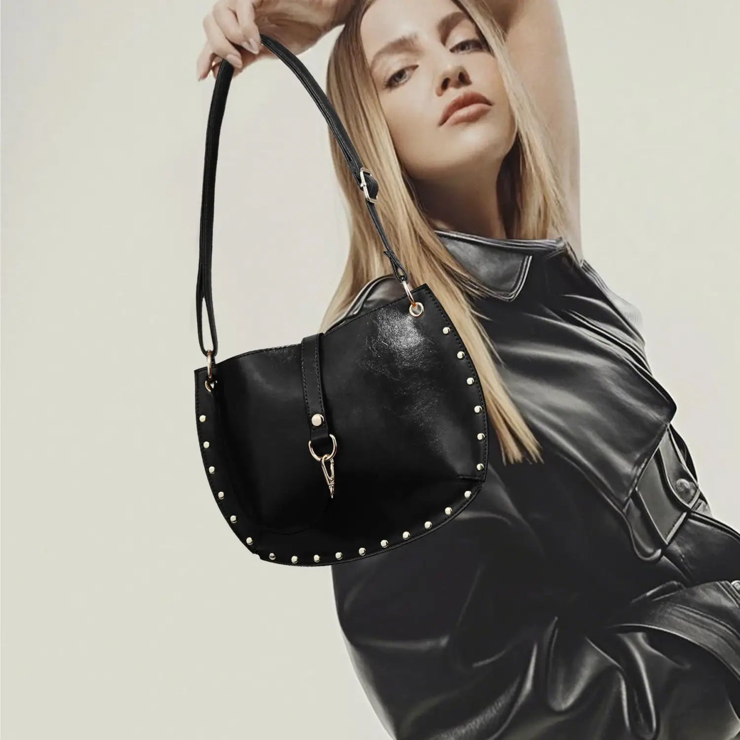 Women’s Studded Crescent Saddle Bag