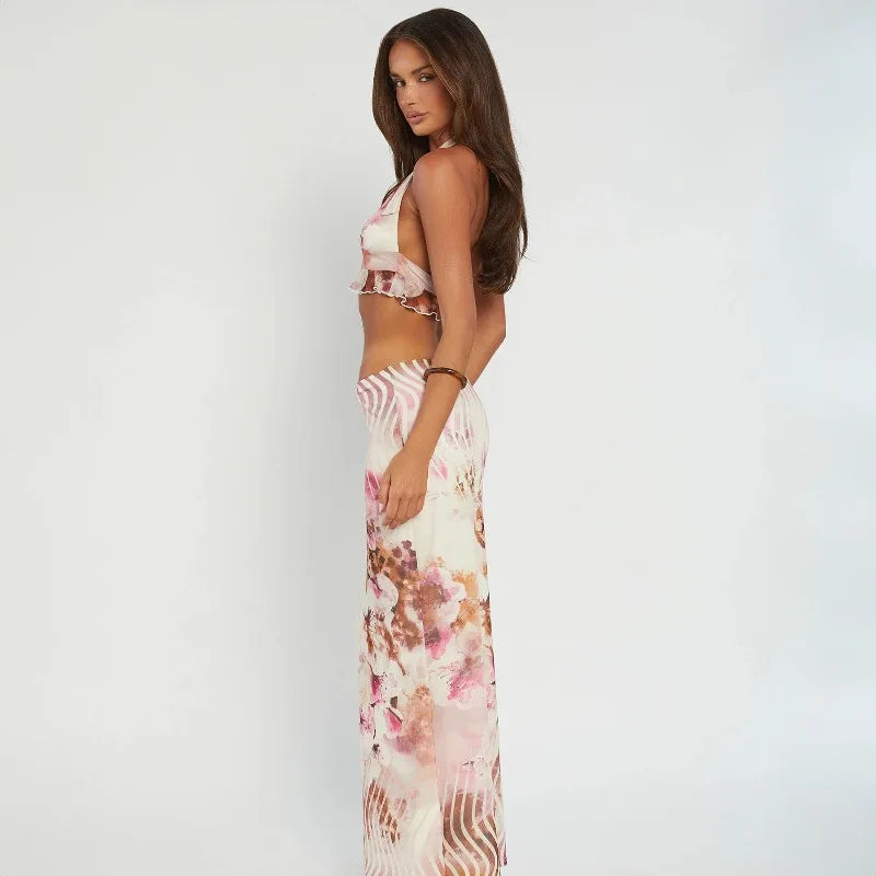 Halter Print Vacation Casual Set