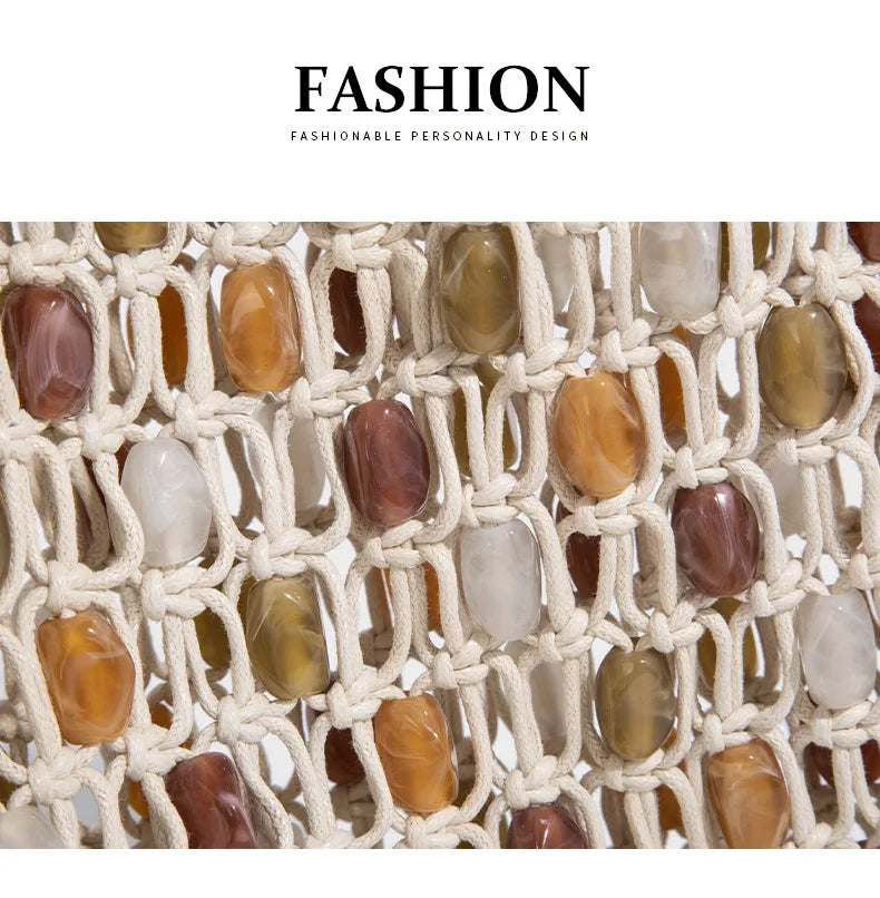 Ladies Summer Beaded Woven Bag Bucket