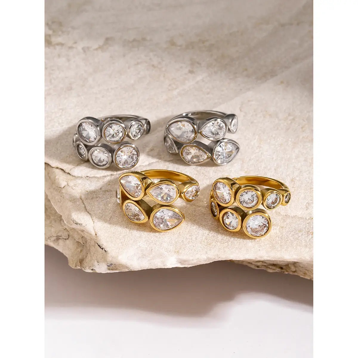 Waterproof Shiny Cubic Zirconia Exquisite Stainless Steel Chic Open Ring