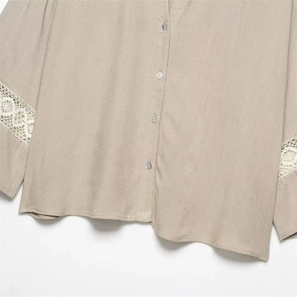 Women’s Loose Long Sleeve Collar Casual Shirt Pants Set