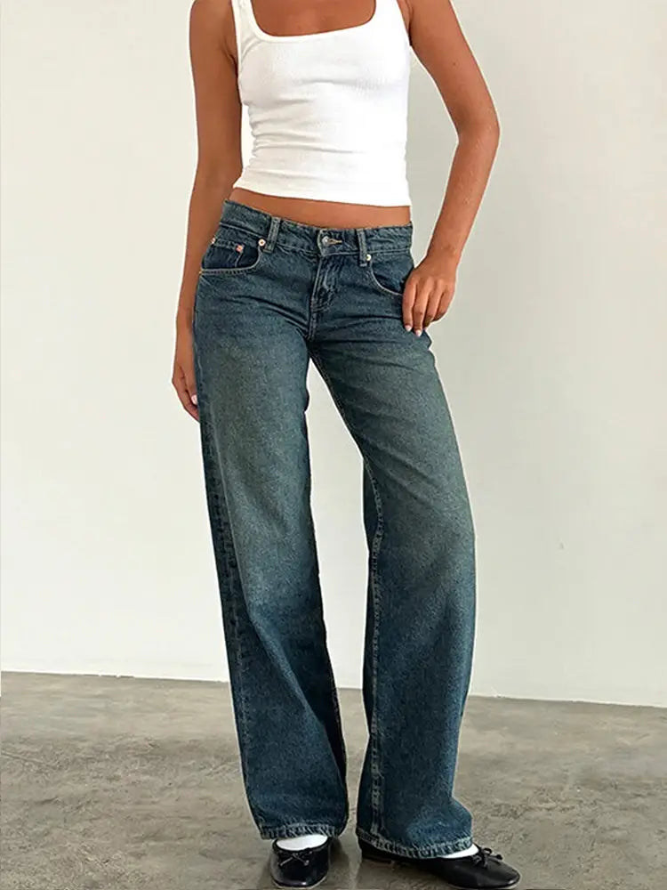 Women Vintage Aesthetic Low Rise Baggy Jeans