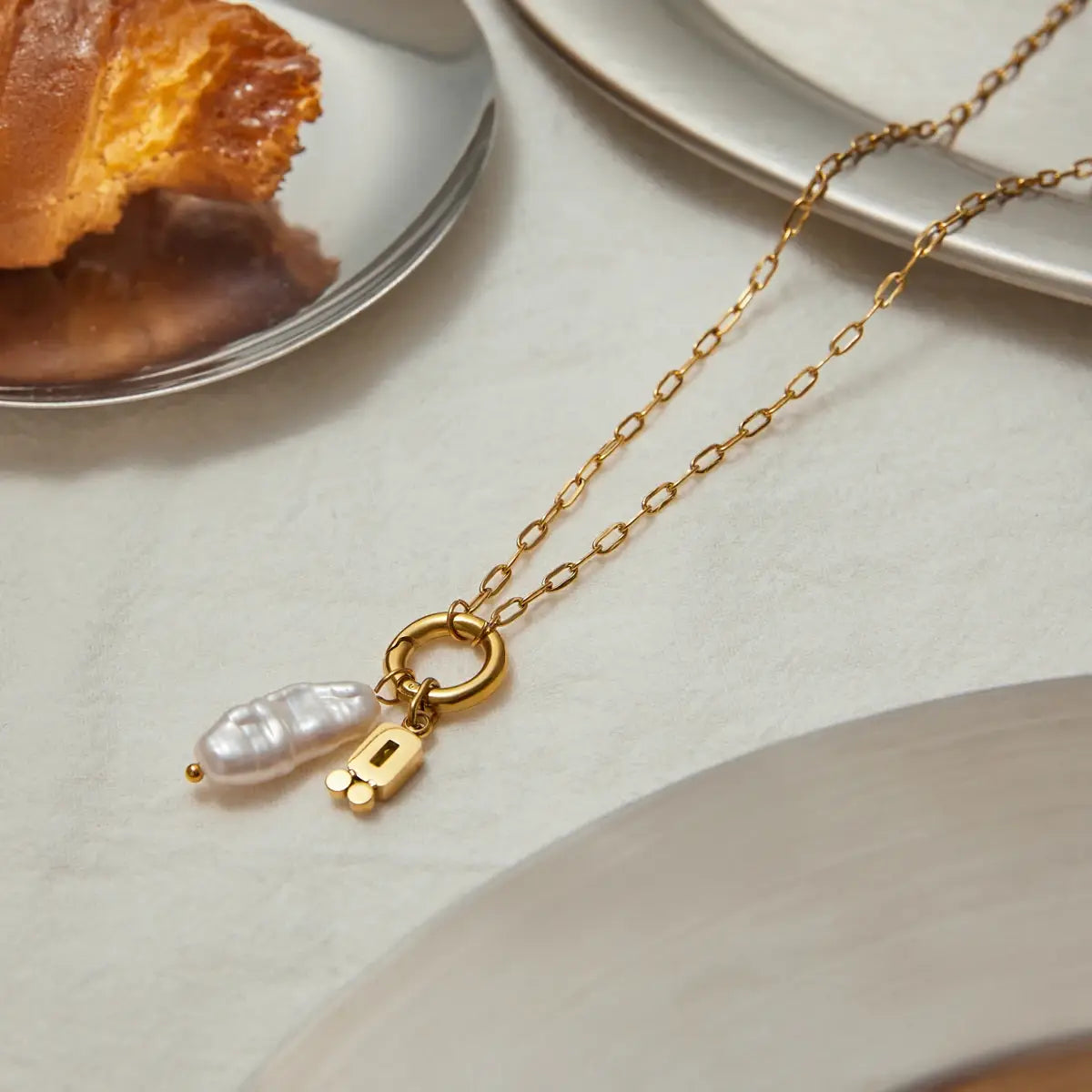 Freshwater Pearl Pendant Necklace Stainless Steel