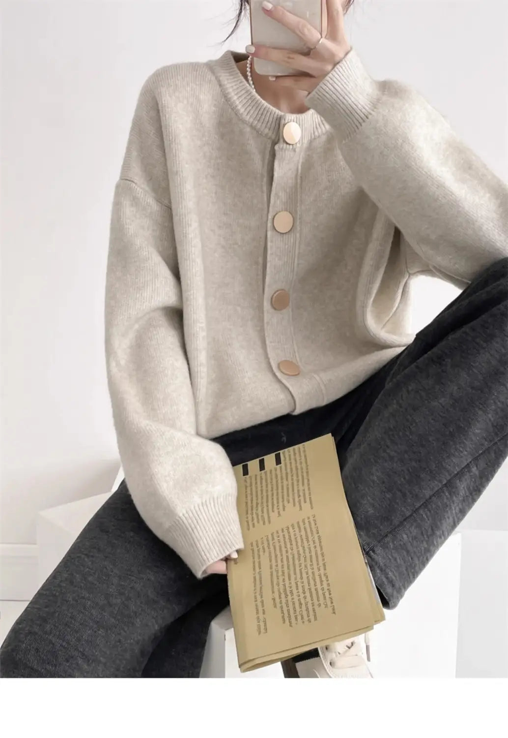 Women Cardigans Sweater O-neck Knitted Loose