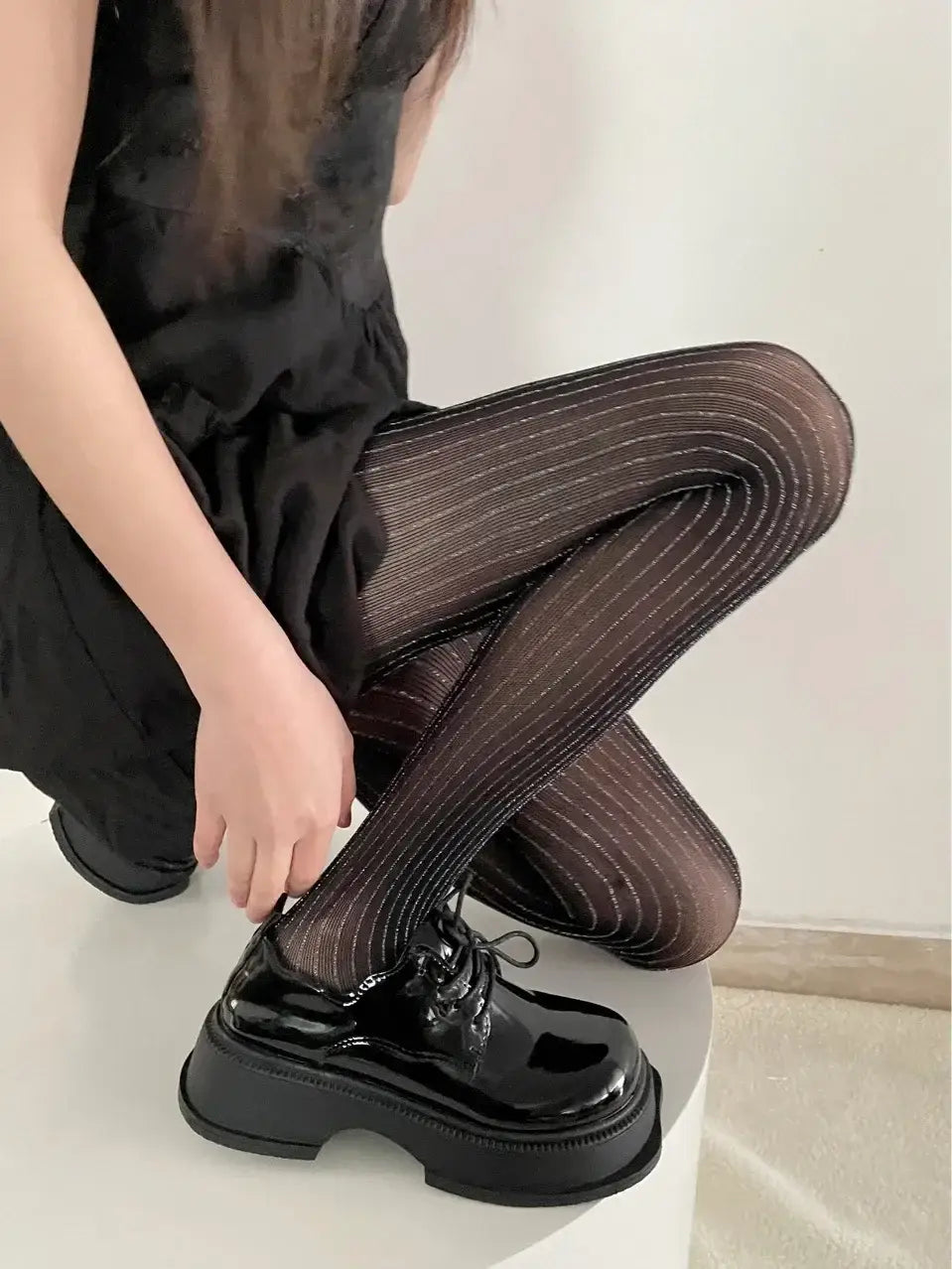 Black Tights Women Luxury Silver Silk Thigh