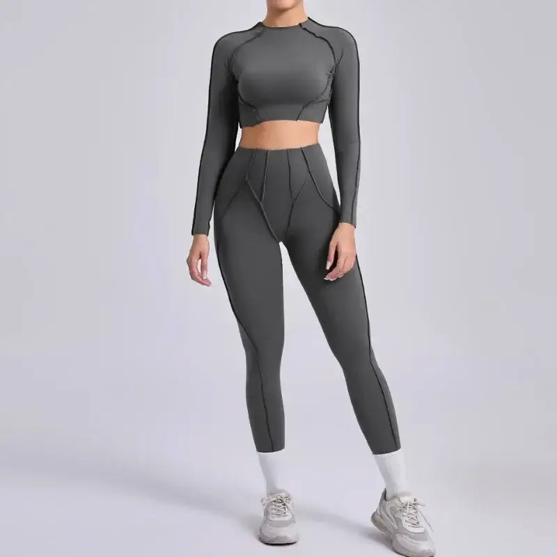 Seamless Sets Sports Fitness Hip-lifting High Waist Pleated Pants Long-sleeved Suits Workout