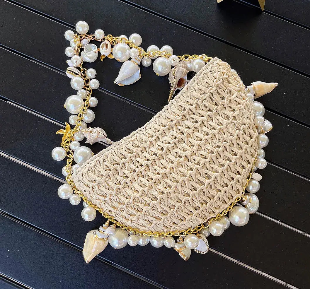 Pearl Straw Woven Women’s Crossbody Bag