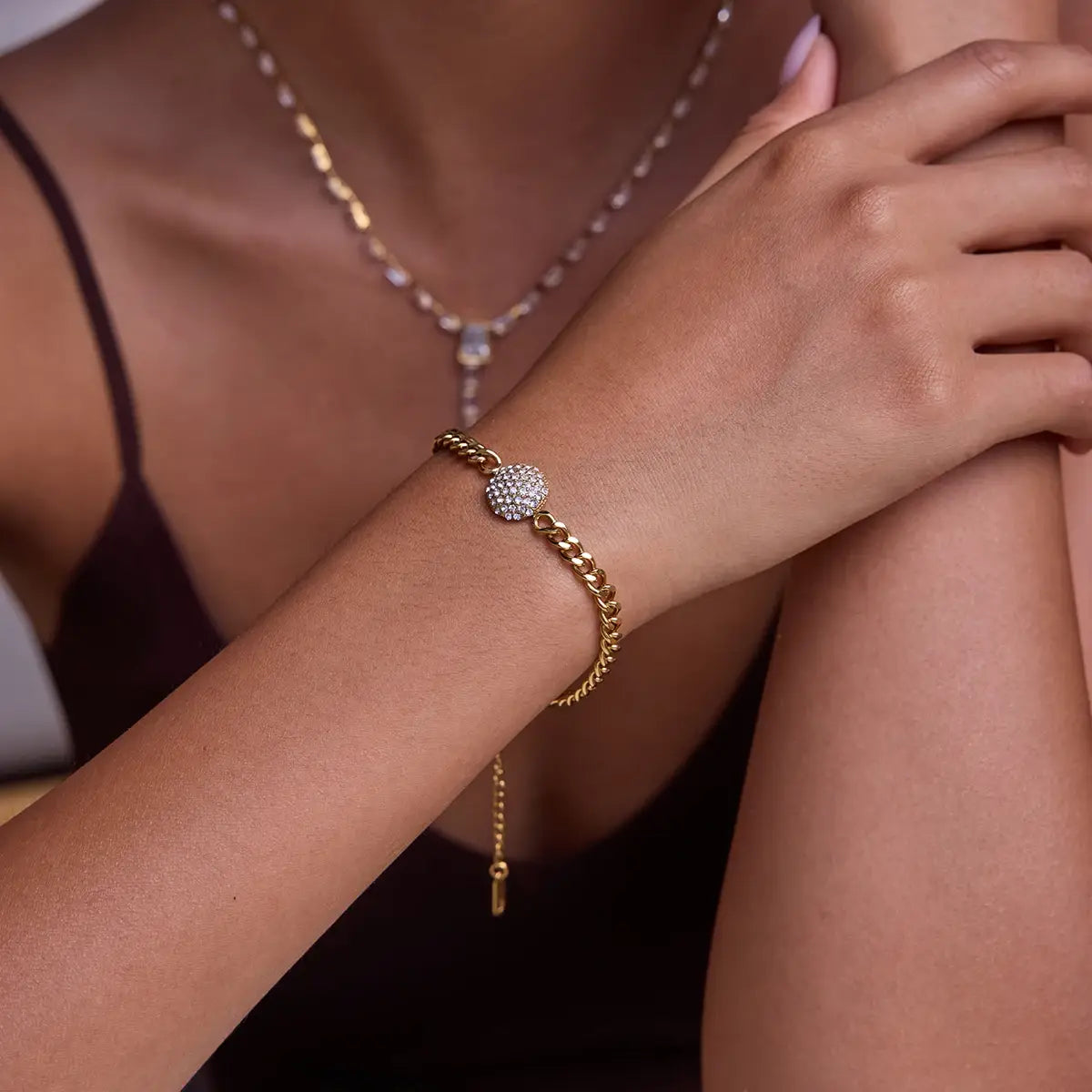 Round Rhinestone Bracelet Stackable Chain Waterproof