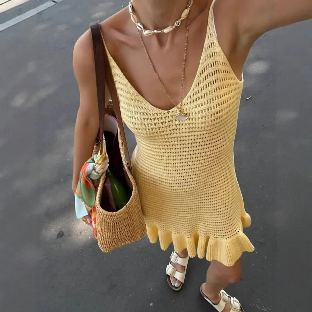 Hollow Knitted Mini Dress For Women - Norellé