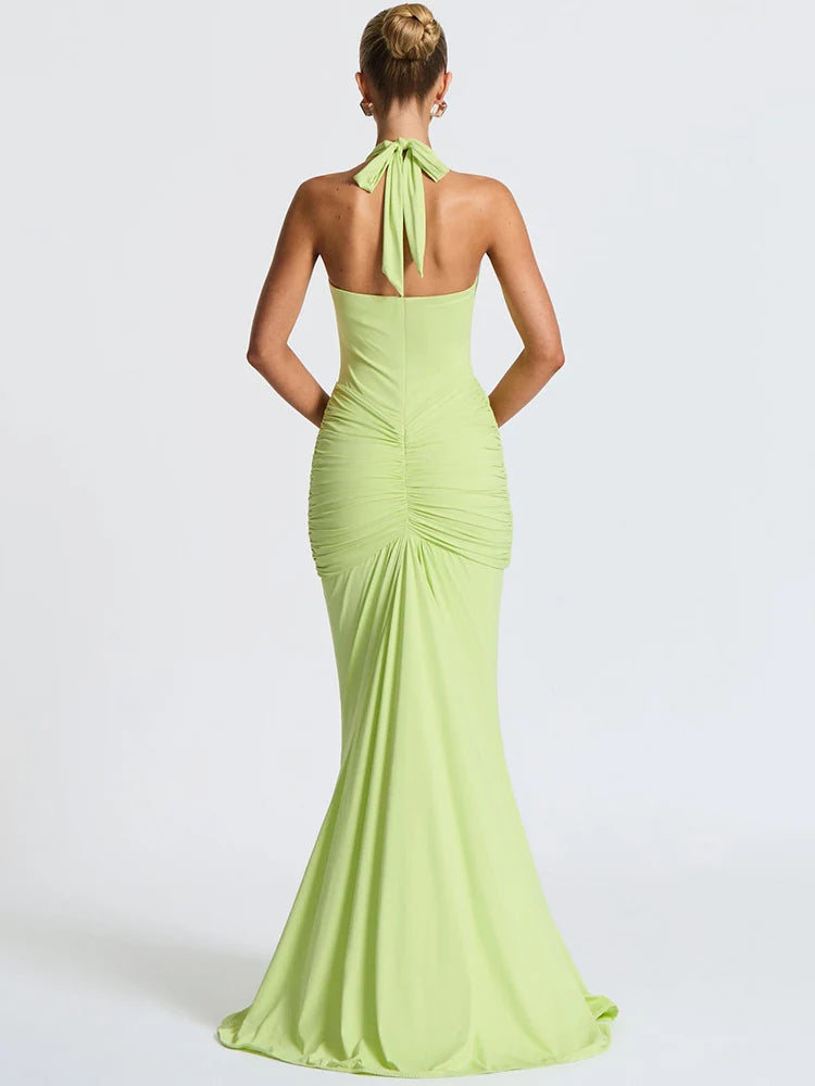 Deep V Neck Backless Ruched  Maxi Dress Women - Norellé