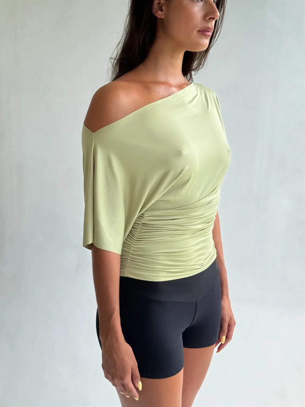 Off Shoulder Ruched Crop Top Women