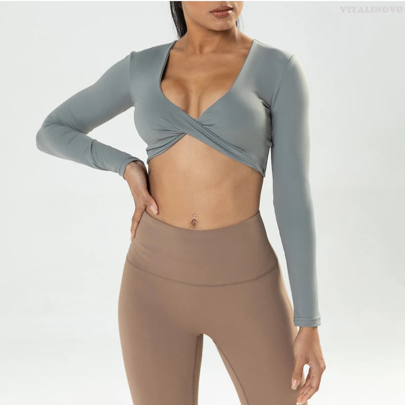 Long Sleeve Gym Crop Tops for Women