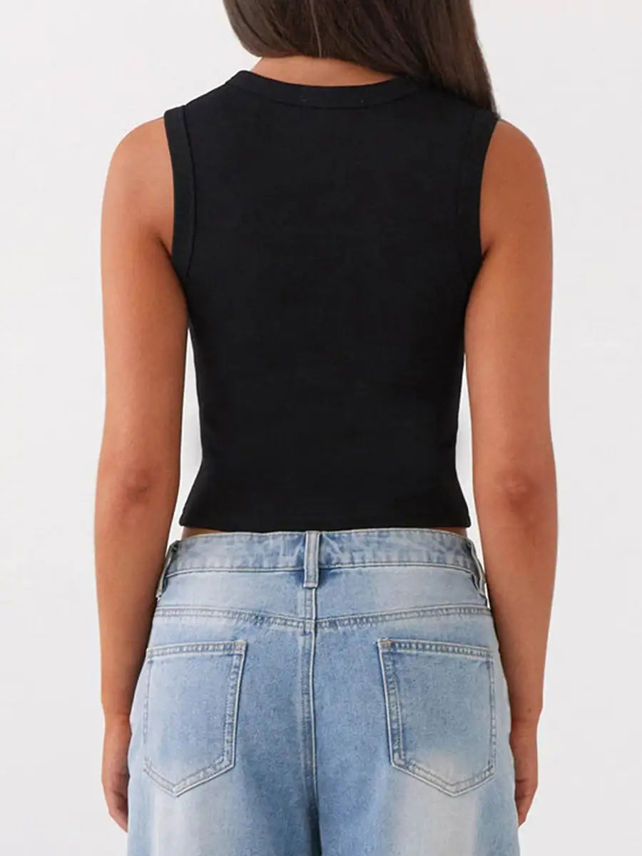 Vintage Ribbed Women Button Tank Top