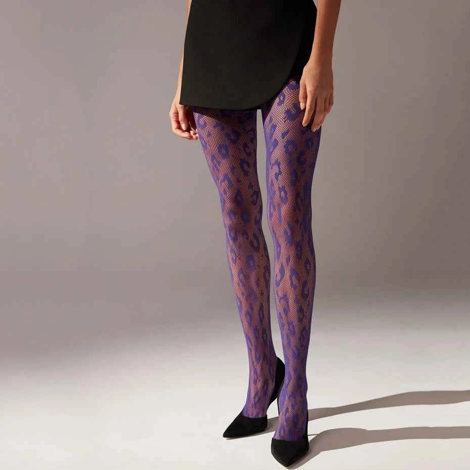 Purple Leopard Pantyhose for Women