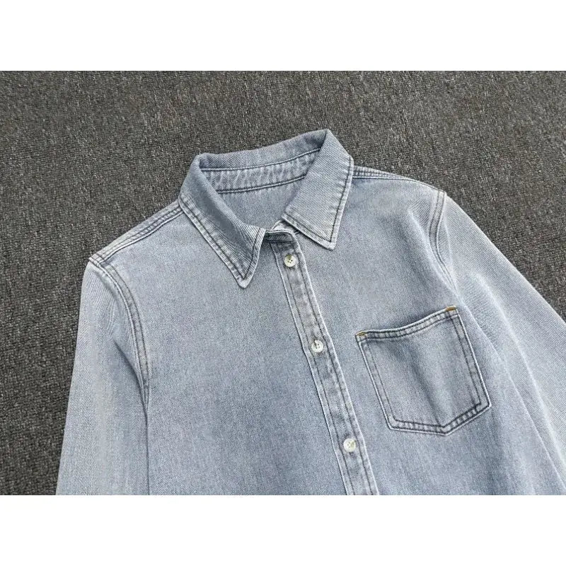 Cotton Jeans Set for Women Casual Versatile Long Sleeve Shirt High Waist Straight Leg Pants