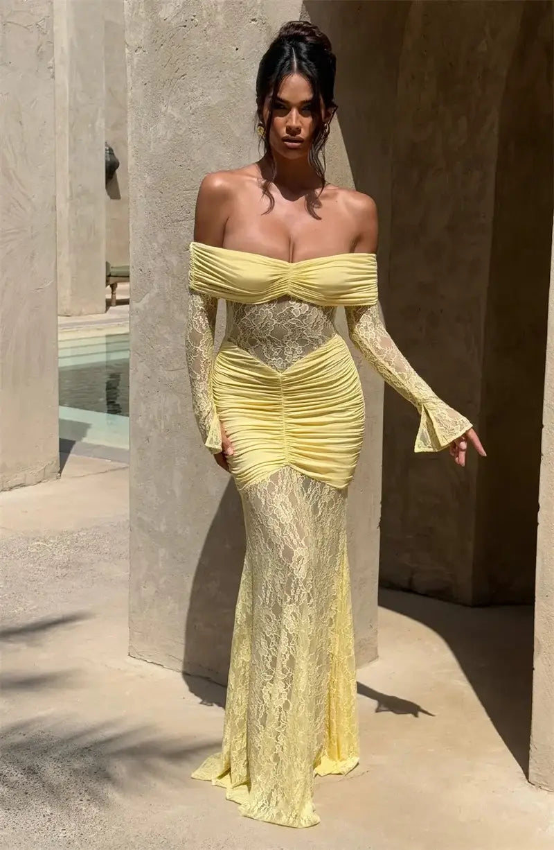 Off-shoulder Long Sleeve Maxi Dress Women