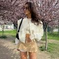 Woman Bomber Jacket Coat White Button Baseball - Norellé