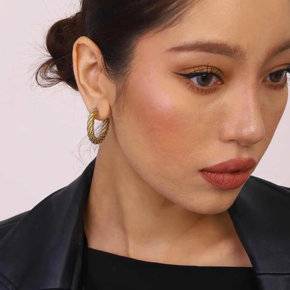 Stainless Steel Two color Fried Dough Twists Earrings