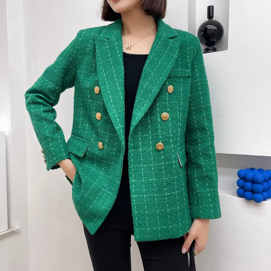 Women's Blazers Double Breasted Plaid Plaid Suit Jacket