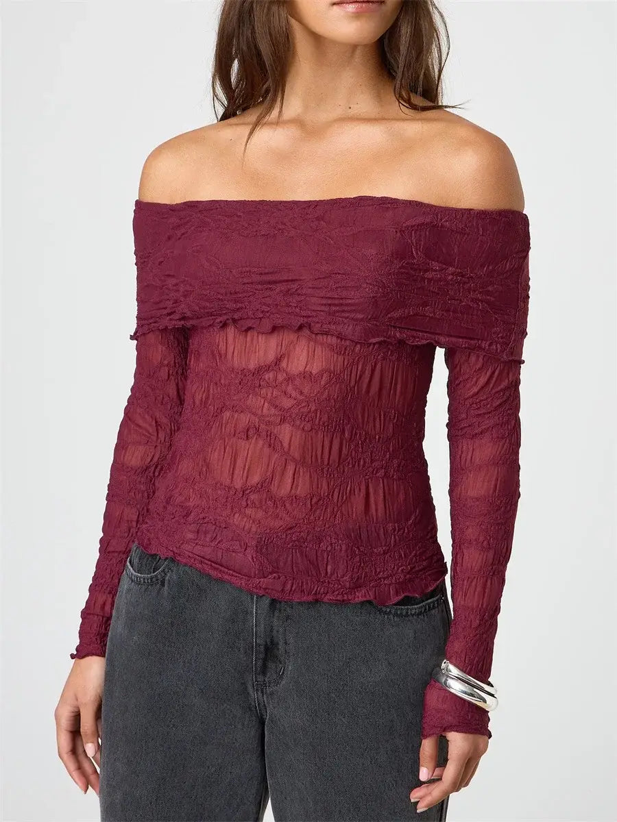 Womens Off Shoulder Sheer Top