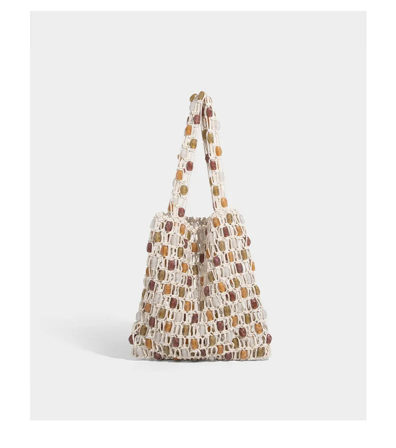 Ladies Summer Beaded Woven Bag Bucket