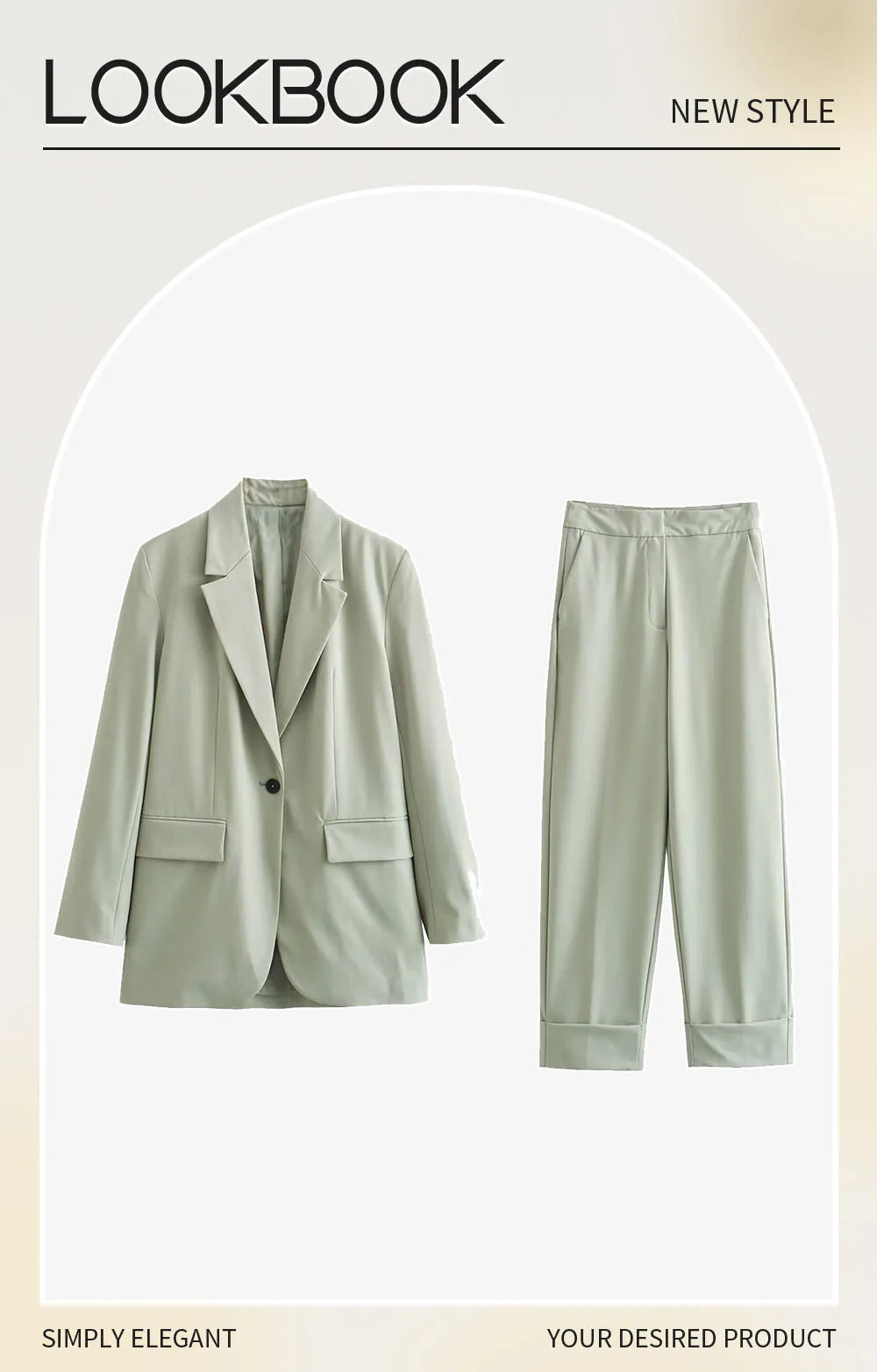 Women’s Suit Coat Curled Hem Straight Leg Trouser Set