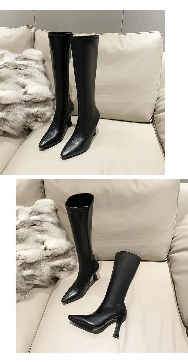 Women Pointed Toe High Heels Long Boots