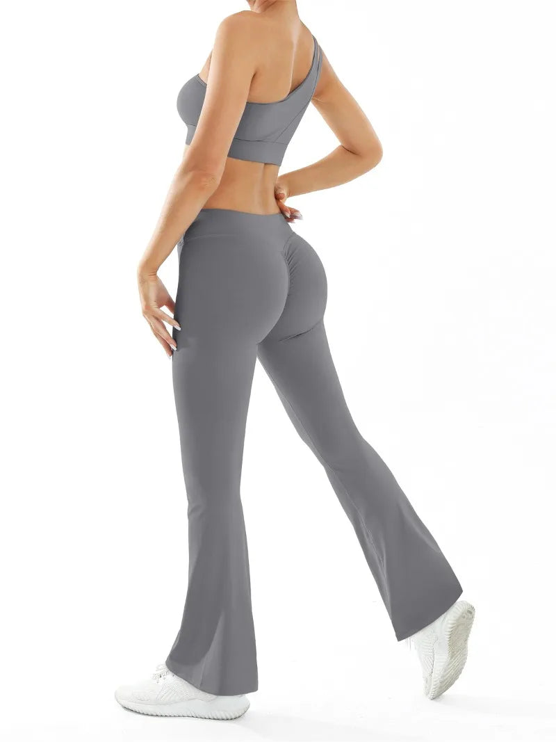 Women’s Seamless Yoga Set Naked Sensation Single Shoulder Bra & Breathable Quick-Dry Slim Pants