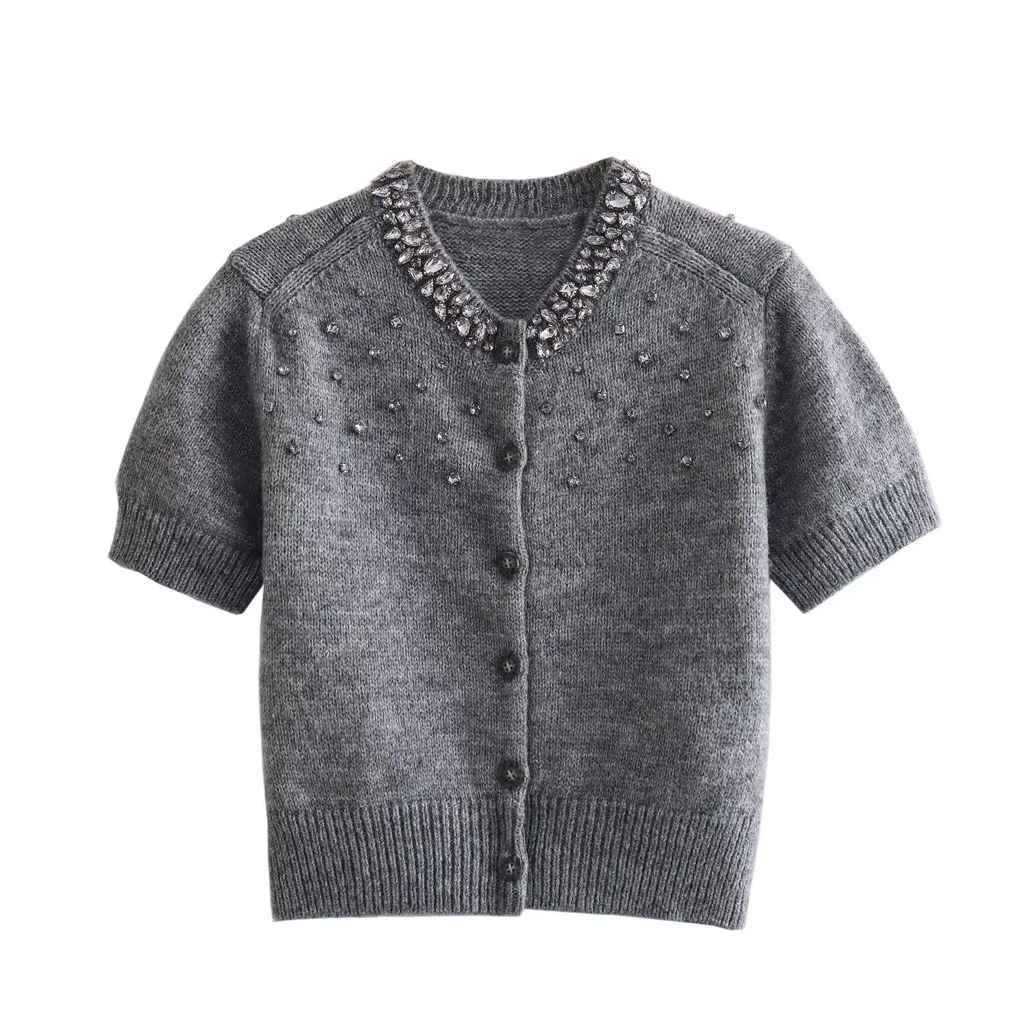 Cardigan Women’s Round Neck Short Sleeve Knitted