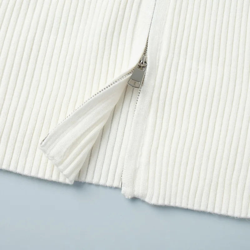 Solid Double Zip Knit Cardigan Women