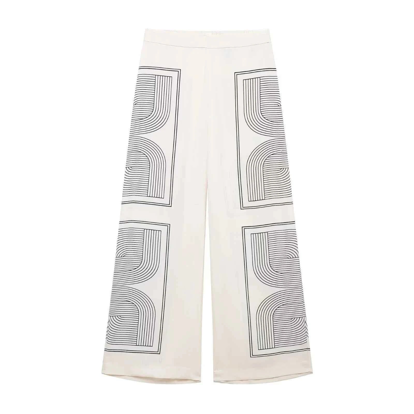 Women's Loose And Versatile Printed Twill Fabric Shirt High Waisted Pants