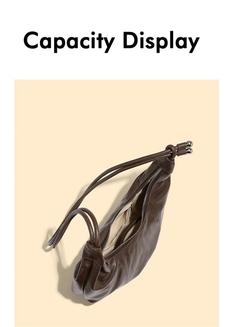 Cowhide Genuine Leather Half Moon Shoulder Bag