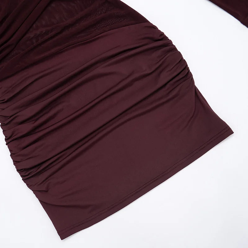 Inclined Shoulder Long Sleeve Mini Dress Women