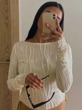 Casual Ruched Long Sleeve T-shirt Blouses Female White - Norellé