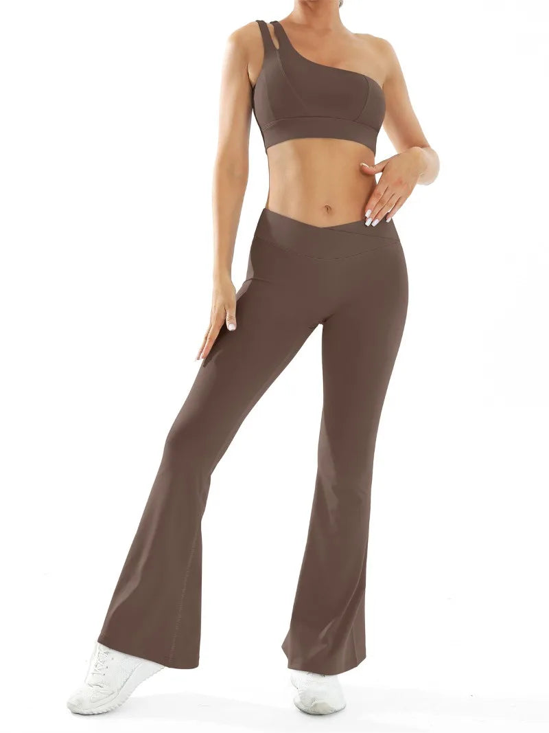 Women’s Seamless Yoga Set Naked Sensation Single Shoulder Bra & Breathable Quick-Dry Slim Pants