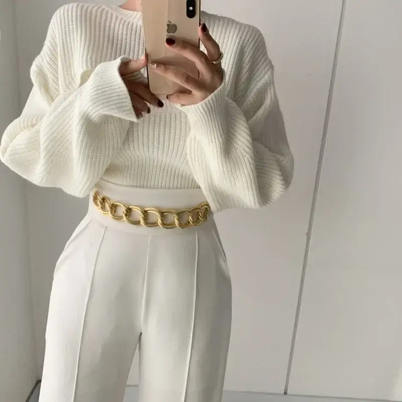 Pullover Short Sweater Two-piece Set