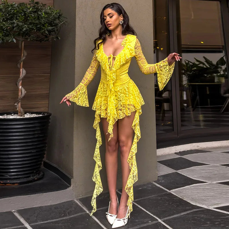 Lace Ruffled Streamer Dress For Women - Norellé