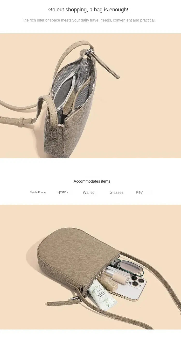 Genuine Leather Real Cowhide Women’s Versatile Fashion Phone Bag