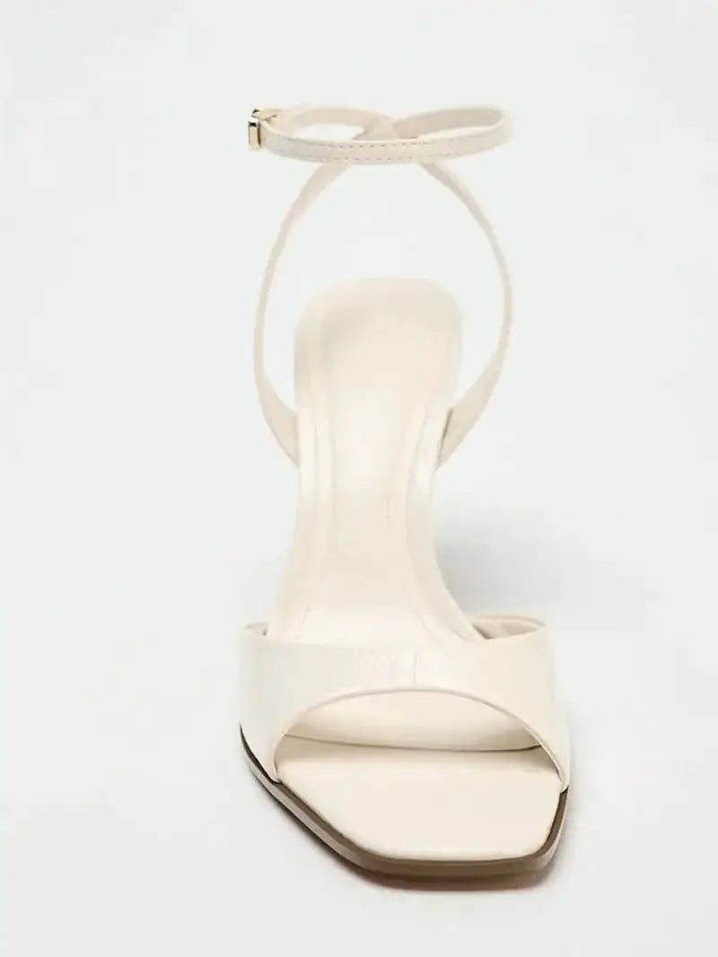 Elegant Patent Leather Ankle Strap Buckle Heeled Sandals