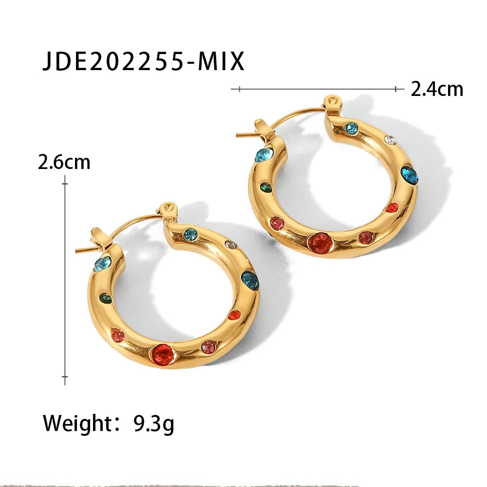Shaped Hammer Shiny Zircon CC Shape Hoop Earrings Stainless Steel