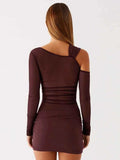 Inclined Shoulder Long Sleeve Mini Dress Women