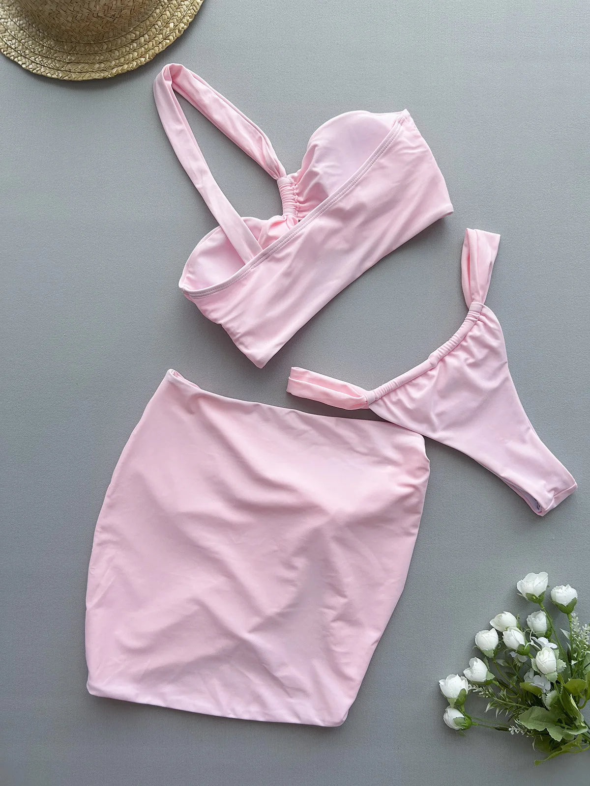 One shoulder Hollow Bikini Set Beach Cover Up - Norellé