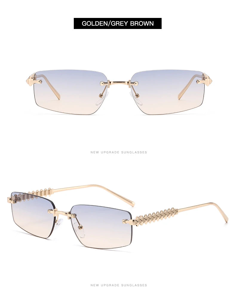 2pcs Rimless Metal Frame Square Sunglasses Women