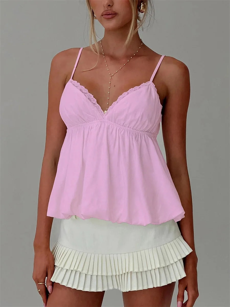 Women’s Camisoles Adjustable Thin Spaghetti Straps Lace Trim Tank Top