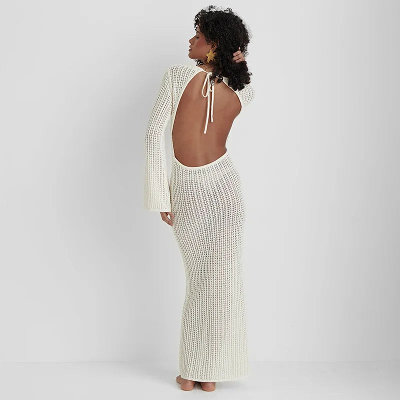 Hollow Out Knitted Long Dress Beach Dress Bikini Cover - Norellé