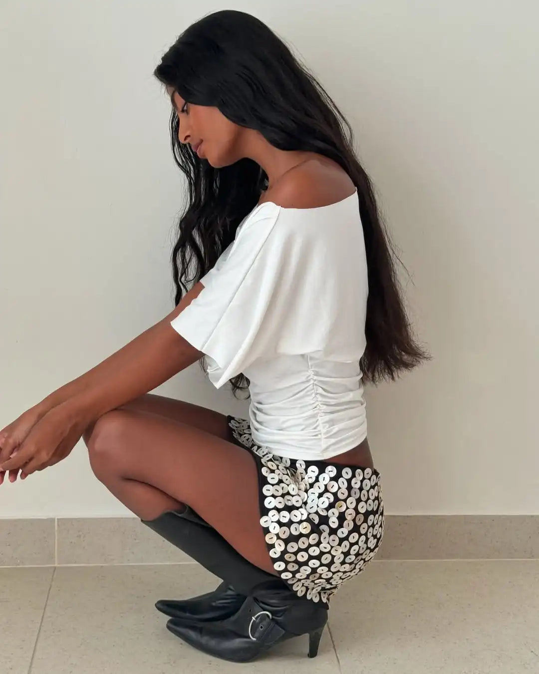 Off Shoulder Ruched Crop Top Women