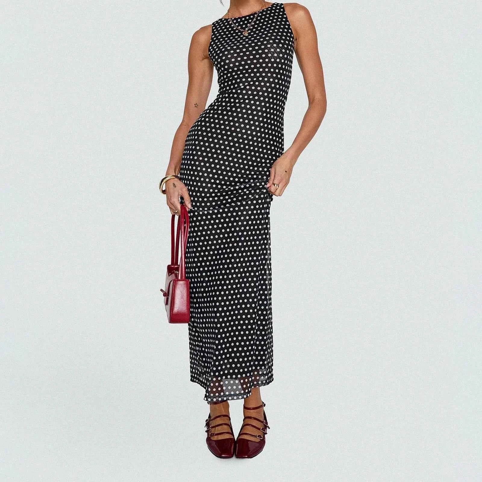 Women's Summer Long Tank Dress Polka Dot Print
