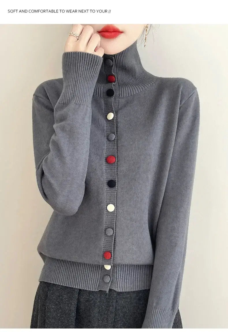 High Neck Knitted Sweater Cardigan Women’s