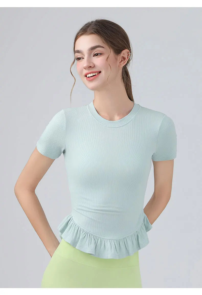 Summer Lacework Women Yoga Short Sleeve T-shirt