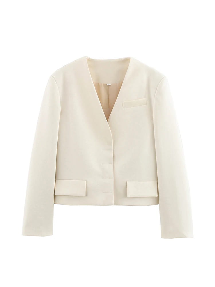 Vintage Women White Casual Blazer Jackets
